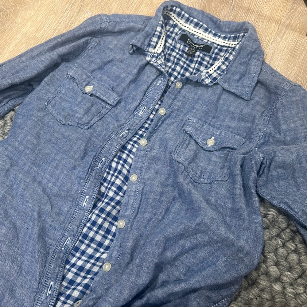 Coupe Collection Blue Cotton Plaid Button Down Flannel‎ Size Large